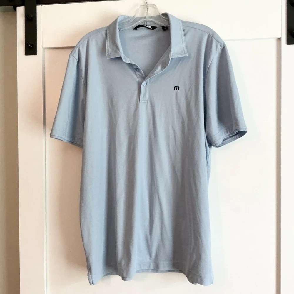 Travis Mathew Excursion Knit Polo Shirt‎ Heather Blue Size XL Golf Preppy - Picture 3 of 8